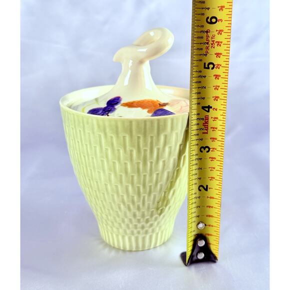 Vintage Red Wing Capistrano Sugar Bowl & Lid Set Green Basket Flowers USA - Picture 7 of 8